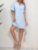 2023 Women's Solid Color V-Neck Loose Pleated Dress with Five-Point Sleeves