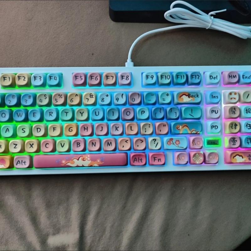 125Key Round Dunhuang Redness Panda Themed Keycap OQO Profile PBT Dye Sublimation Keycap Set for Customs Mechanical Keyboards