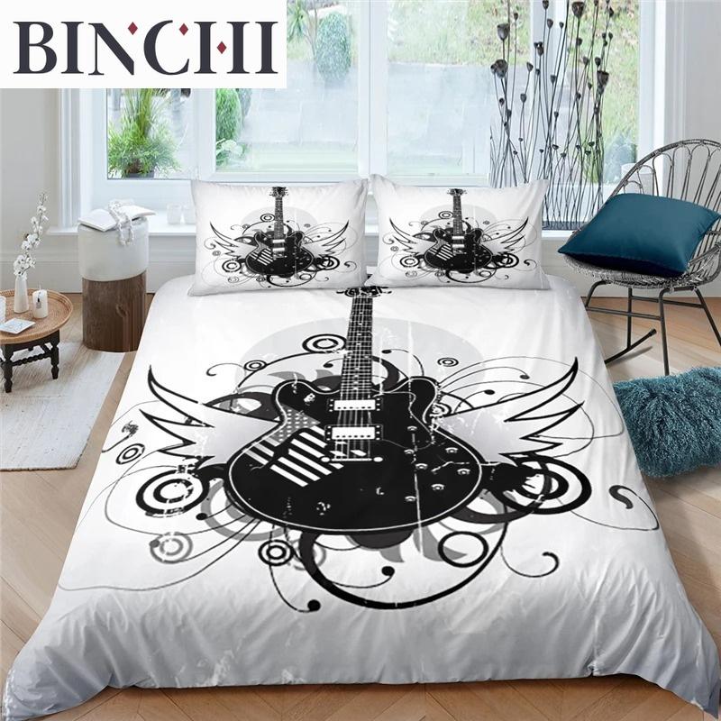 3d Music Notes Guitar Duvet Cover Set For Teens Adults Bedroom Decor Music Bedding Sets Fashion Hip Hop Comforter Cover