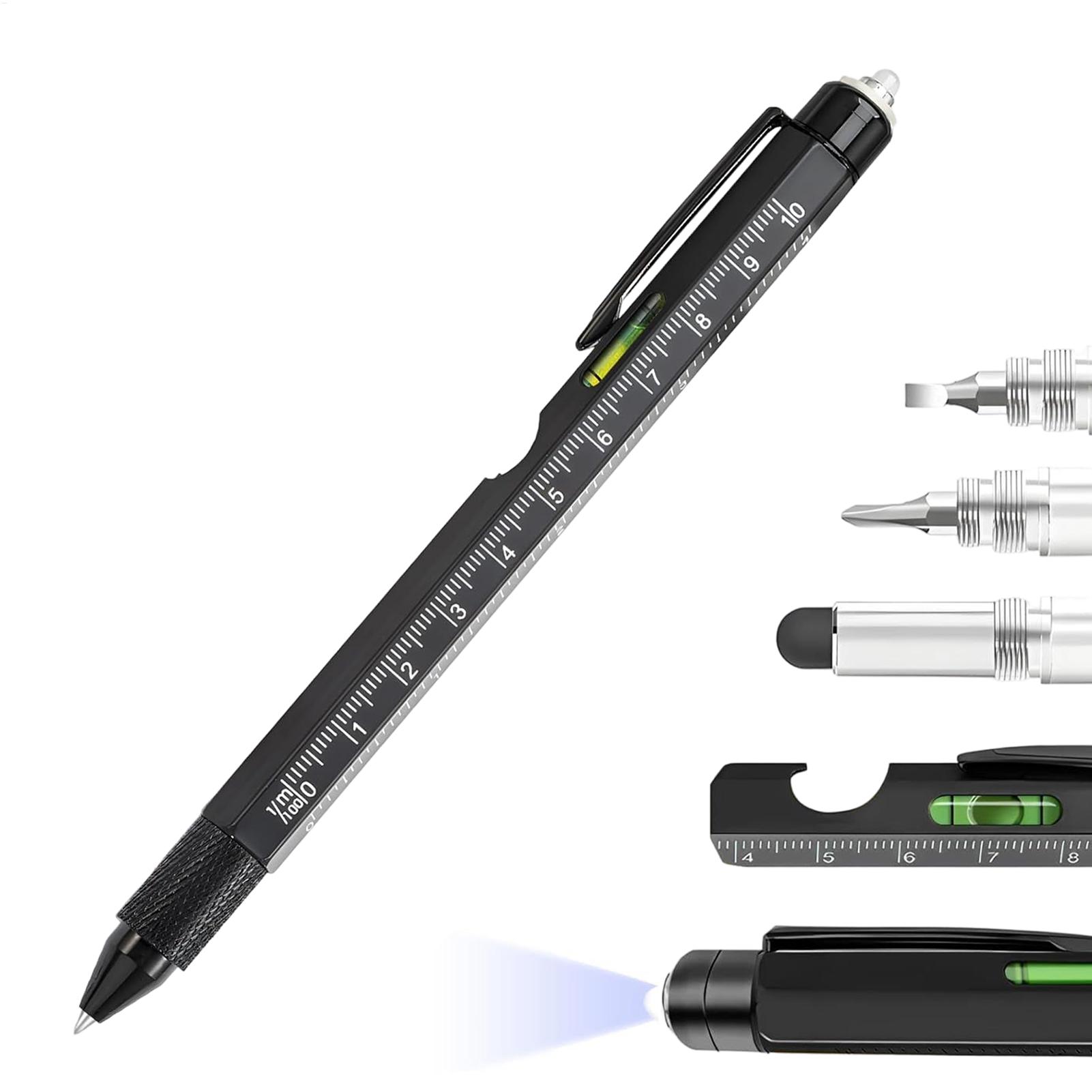 Professional 9in1 Multi tool Pen with LED Light Screwdriver Ruler Level Bottle Opener Survival Gear for Camping Workshop Repair