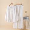 2026 New Spring and Autumn Women's Pajama Set 100% Cotton Round Neck Long Sleeve Two Piece Set Thin Home Clothing Sleepwear