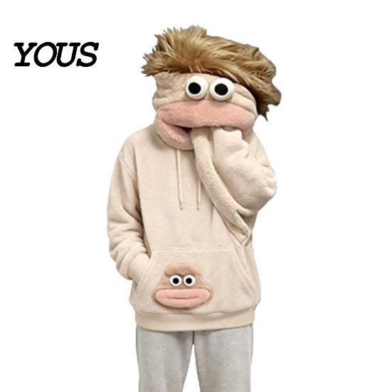 Halloween Party Outfits Big Mouth Creature Flannel Hoodie, Unisex Oversized Fleece Hooded Comfortable Sweatshirts Sweatshirt, Plush Pullover