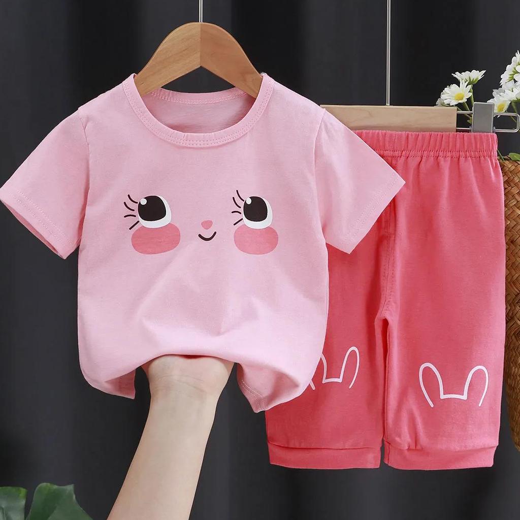 Children's Suit Summer Thin Short Sleeve Suit Boys and Girls Loose Korean Printed Animal T-shirt Shorts Two Piece Set