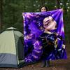 "Vibrant Purple Kimono with Golden Accents - Anime Inspired Fashion"Blanket Lightweight Flannel Throw Blanket for Sofa, Bed, Travel, Camping