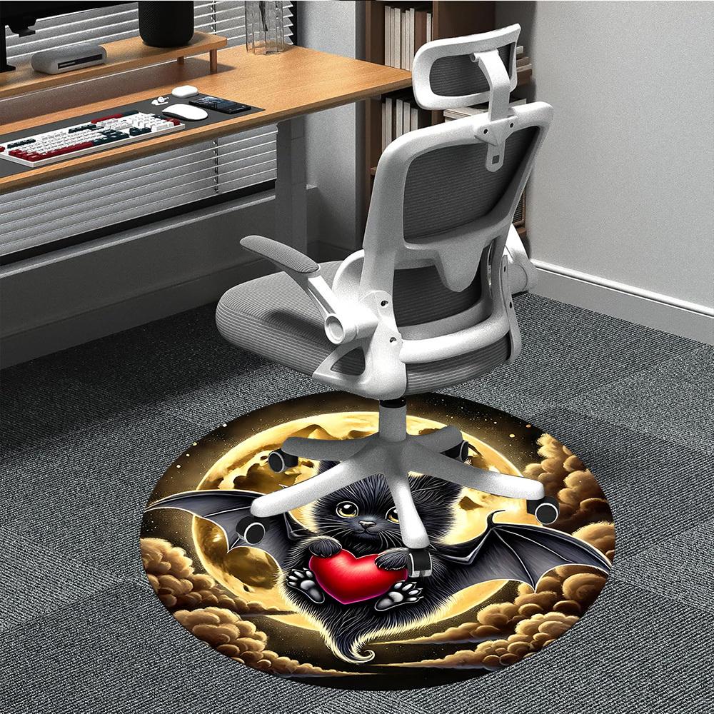 1pc bat Office Round Area Rug, Under Office Chairs Bedroom Living Room Home Decor, Room Deco