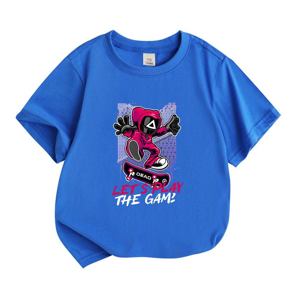 Kids Boys Girls 100% Cotton Crew Neck Short Sleeve T-Shirt, Cool Game Mask Character Skateboard Print Casual Tees, Let's Play The Game Pattern Soft Su
