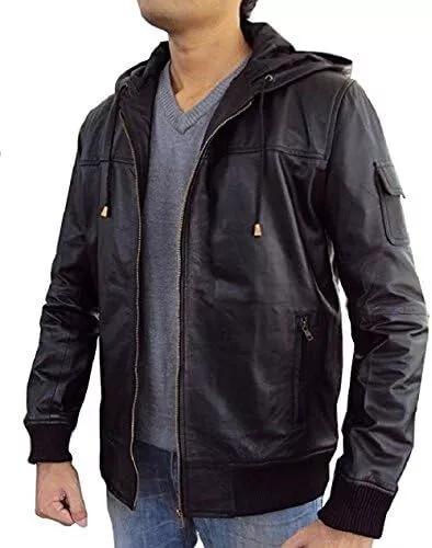Sudadera con capucha elegante para hombre, color negro festivo, para Halloween, de piel de cordero, chaqueta de motociclista hecha a mano