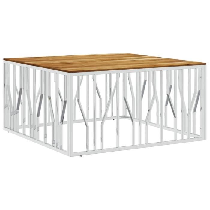 VidaXL Table basse argenté acier inoxydable et bois massif d'acacia 350071