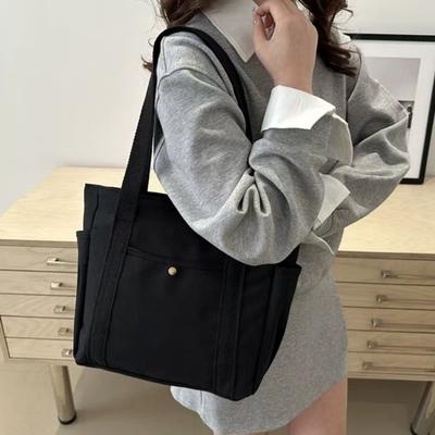 Women Canvas Shoulder Bag Heavy Duty Work Tote with Side Pockets Zip Closure Handbag for Travel Shopping Commuting Gym
