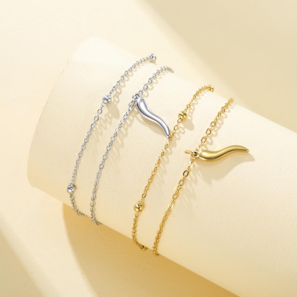 Stainless Steel Lucky Italian Horn Bracelets for Women Double Chain Beads Bracelets Protection Jewelry Birthday Gift 2026 New