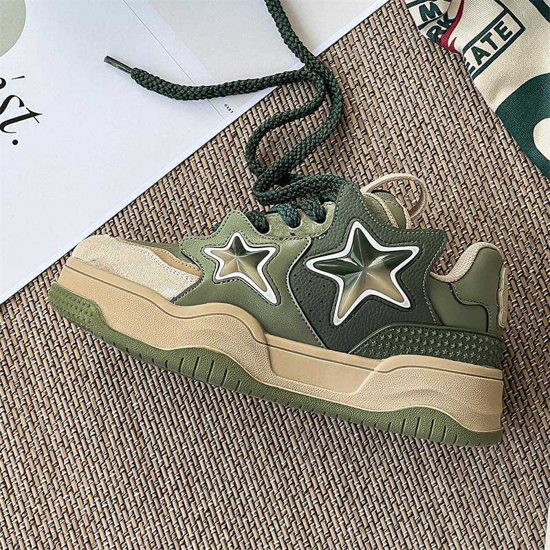 

2025 spring and summer new casual star shoes men s heightened platform lightweight skateboard shoes low-top couple board shoes 44 зеленого кольору хакі