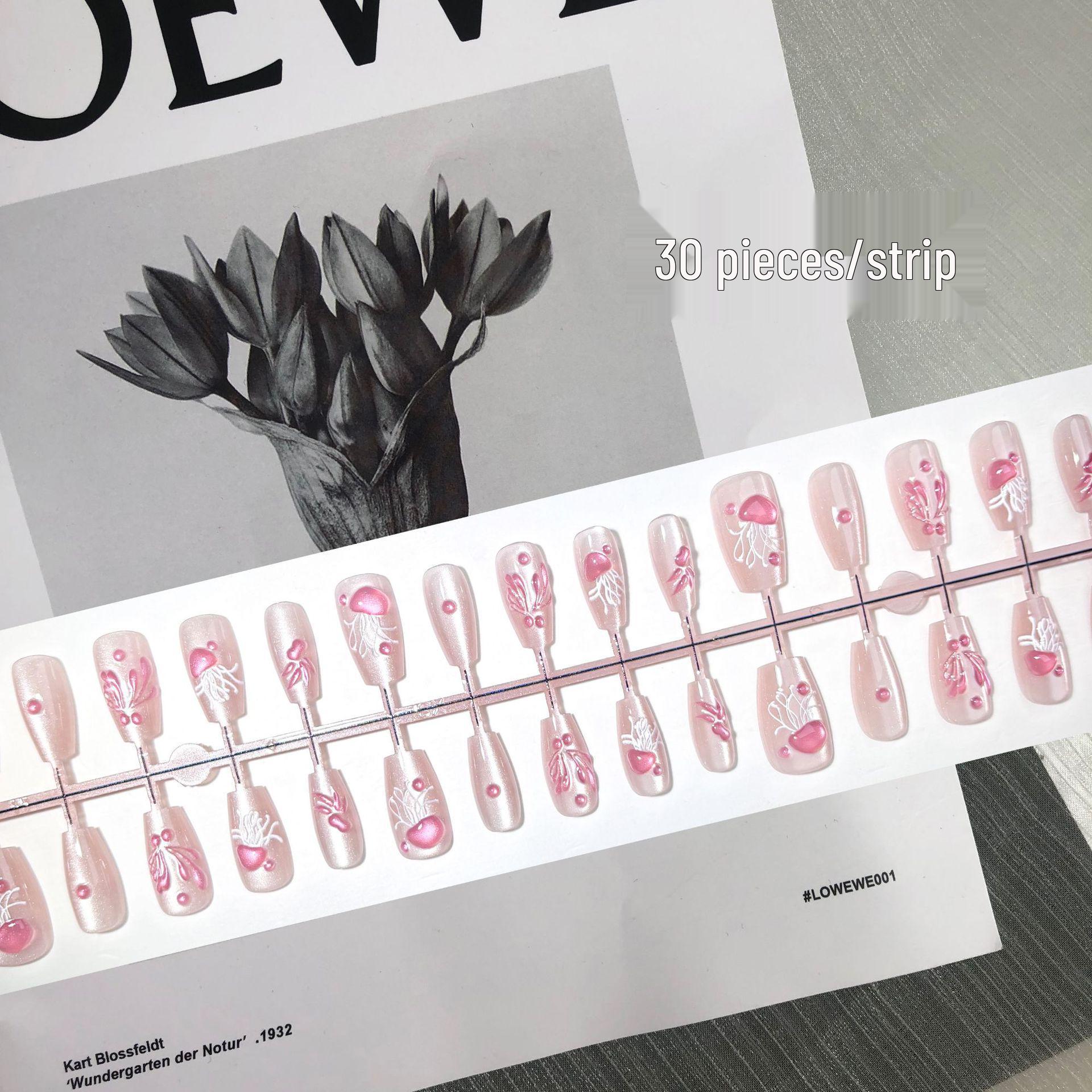 

Pink Jellyfish 3D Wearable Nails: Cute Fairy Korean Cat Eye Nail Art Patches, 30 Pieces. SSM Jellyfish Model S/S/M