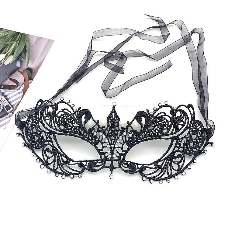 Party Hollow Costume Lace Mask With Water Diamond Decoration For Halloween