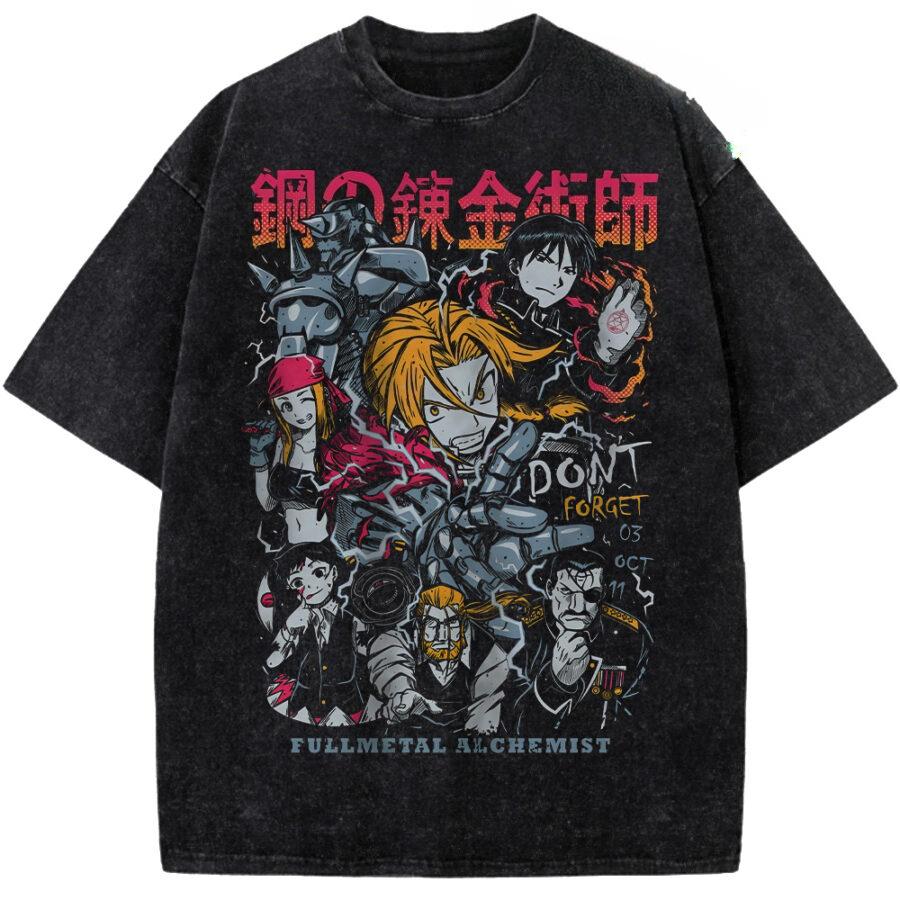

Hot Anime Fullmetal Alchemist Elric Edward Print Tshirt Men Short Sleeve Clothing Cotton Tshirt Retro Washed T Shirt Manga Tops S