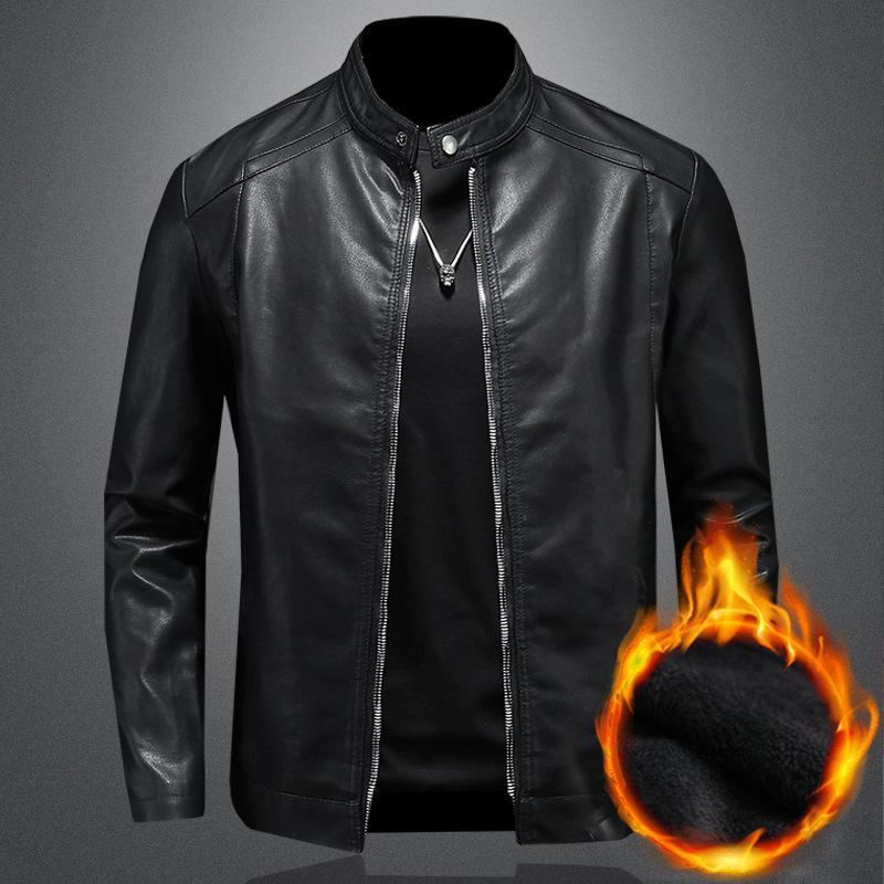 Men's Motorcycle Leather Jacket Autumn and Winter New Style Casual and Versatile Slim Fit Plus Velvet Thickened Large Size Leather Jacket