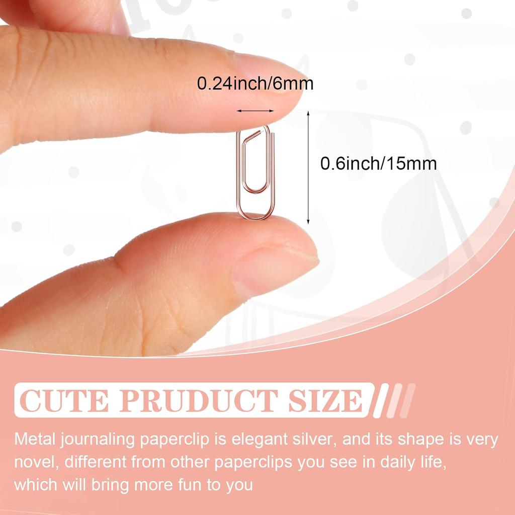 100 Pieces Metal Mini Paper Clips 0.59inches (15mm) Finish Steel Tiny Paper Clips Journaling Decorative Small Paper Clips Clamps Office Paperclip for