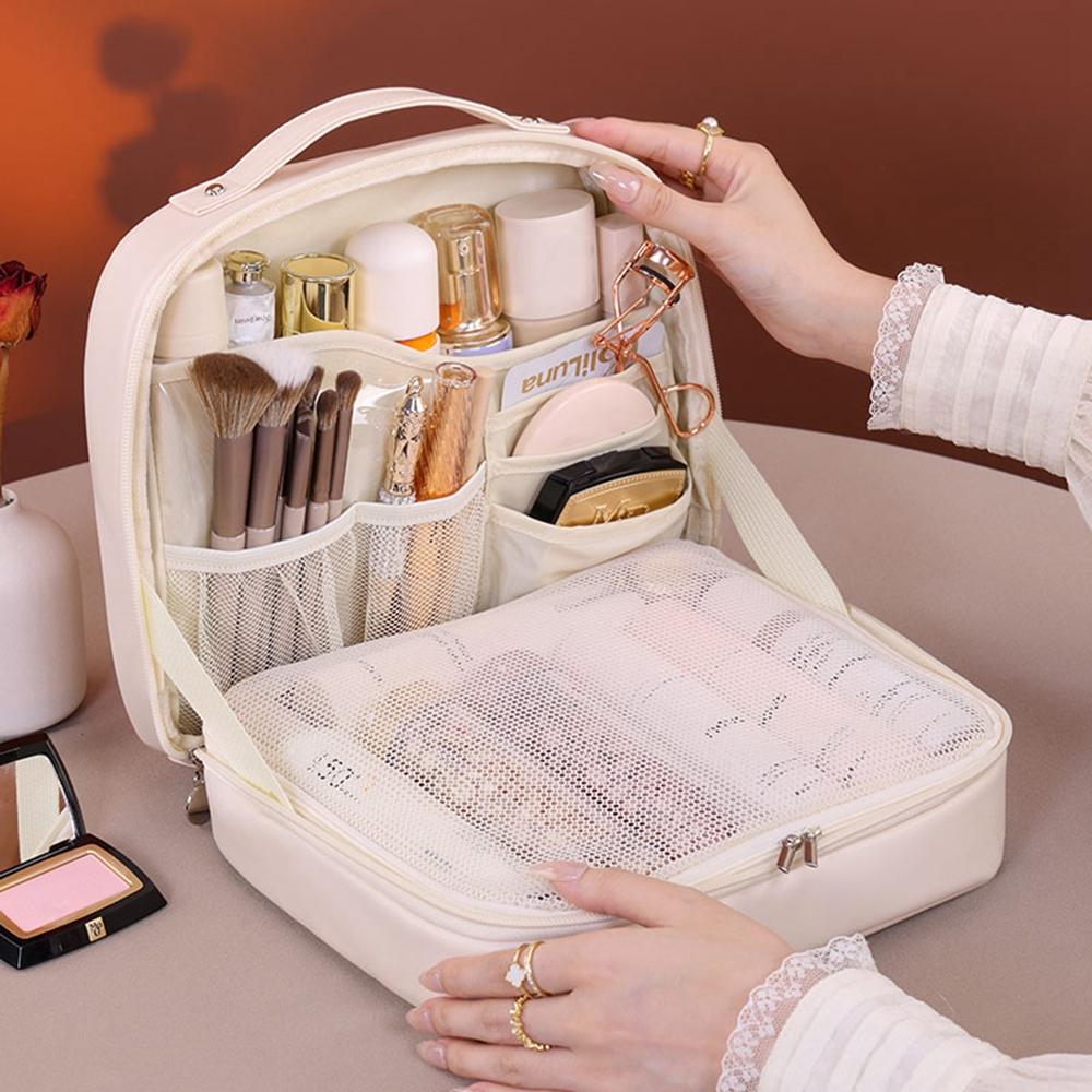 8098 Large Capacity Portable Makeup Bag For Travel Luxury Toiletry Organizer Double Layer Waterproof Cosmetic Case