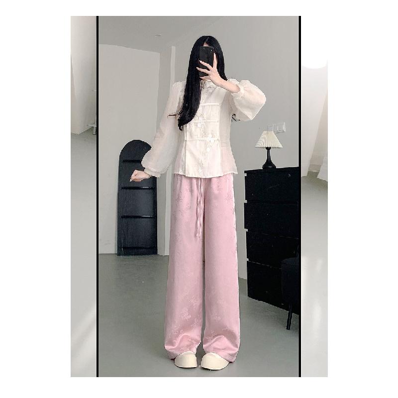 Women s Wide-Leg Pants Spring/Autumn 2026 New Casual Loose Chinese Style Long Pants S розовый