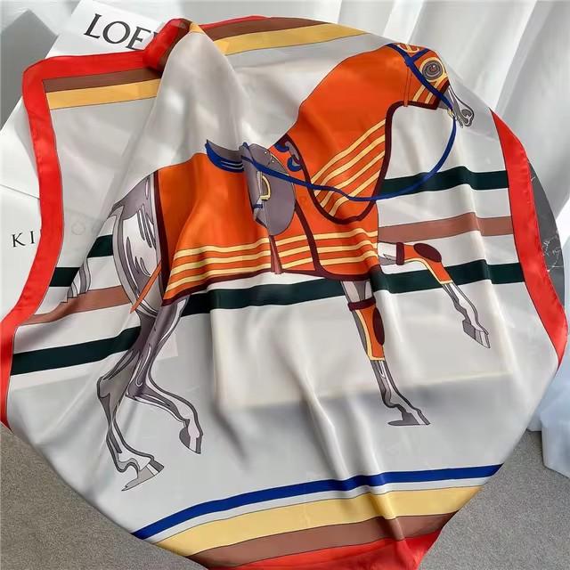 Luxury Horse Print Silk Square Scarf Women Soft Satin Hairband Neckerchief Office Hijab Headband Foulard Bag Ribbons Gift