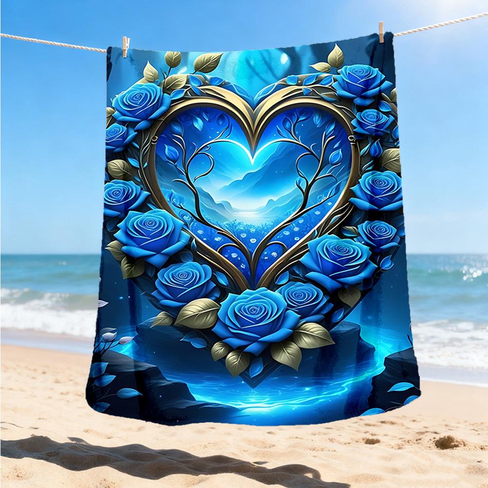 

1pc Heart Roses Fantasy Outdoor Flannel Blanket Soft All Season Polyester Throw , Perfect for Picnics & Travel , Picnic Accessory 80x120cm