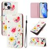 For iPhone 15 Case Pattern Printing Wallet Phone Cover with Strap