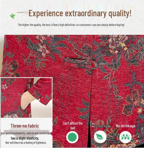 2026 Spring & Autumn Plus Size Printed Jacket for Middle-Aged Women – Lapel, Loose Fit, Slimming Style