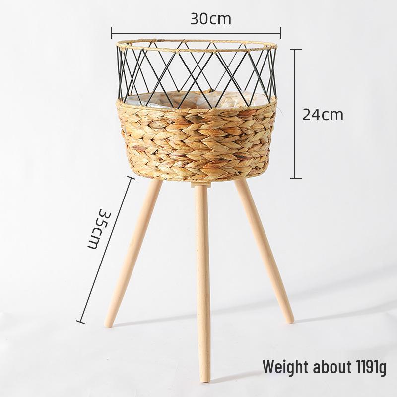 Nordic Rattan Woven Flower Pot and Stand for Living Room/Balcony Decor.