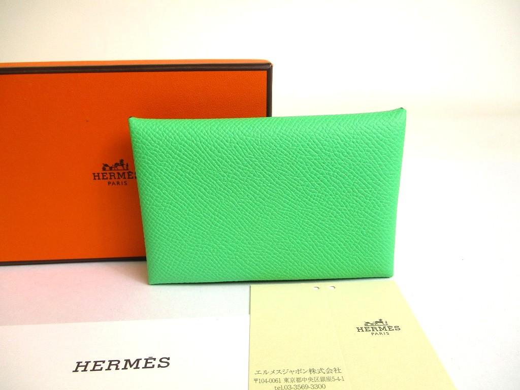 

Authentic HERMES Vert Vertigo Menthe Veau Epson Leather Card Case Card Holder Calvi #a757 Refurbished