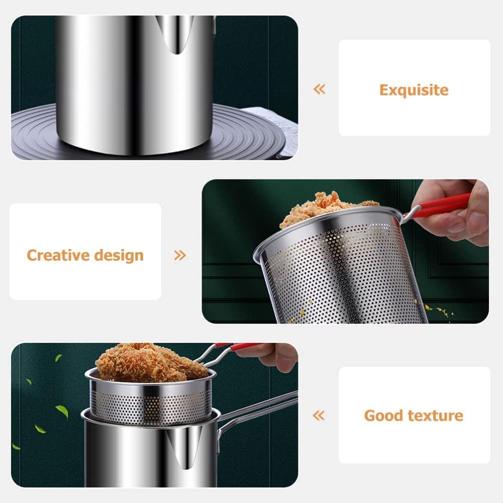 Stainless Steel Tempura Small Deep Frying Pan Deep Frying Pot with Strainer Basket Milk Warmer Pot Chicken Fried Cooking Tools