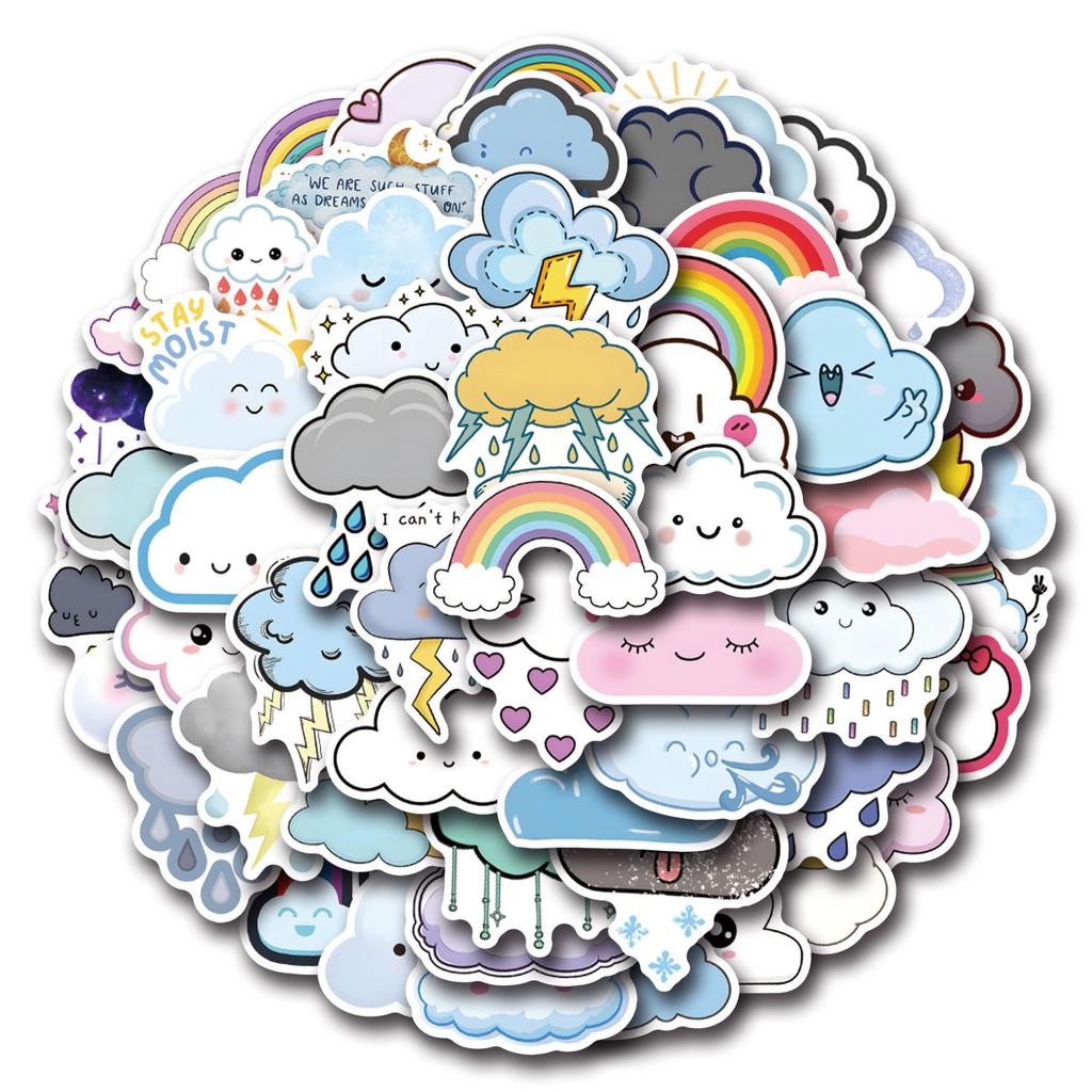 55 New Cloud Doodle Stickers Decorative Skateboard Suitcase Helmet Stickers
