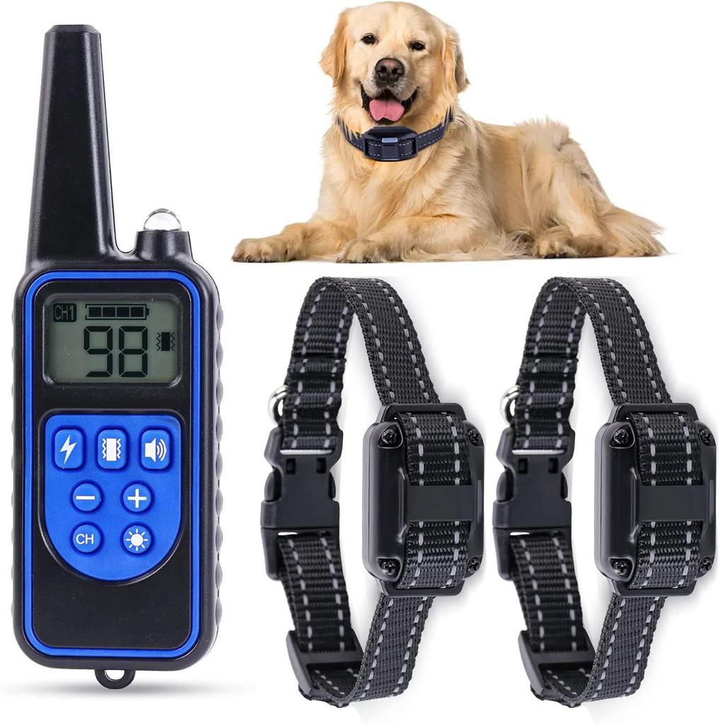 Rechargeable Remote Dog Training Collar, Waterproof Bark Stop Device, 800m Range, Automatic Shock Correction.
