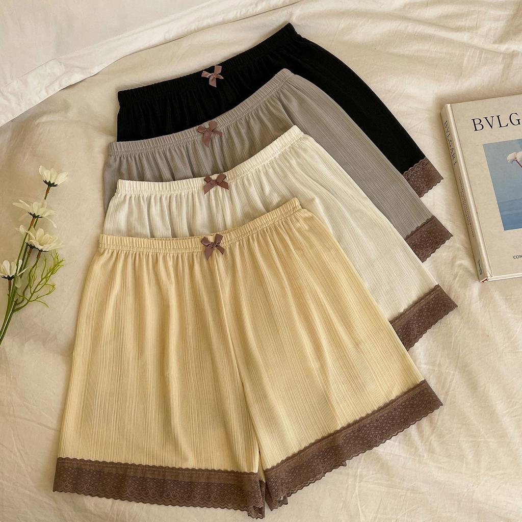 Women's Ice Silk Lace Safety Shorts - Anti-Exposure, Thin, No Curl, Loose Fit, Slimming, Perfect for Summer & Home Base Layer