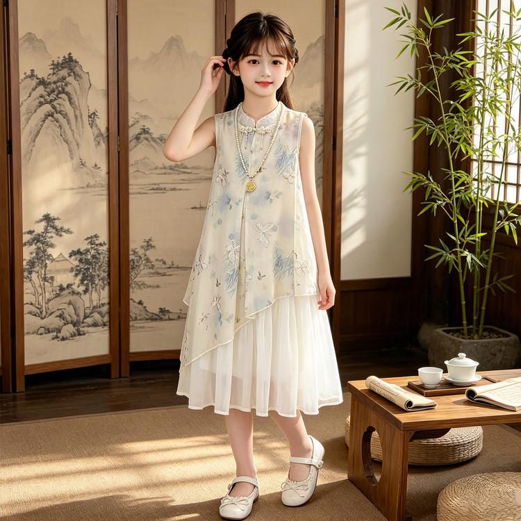 Stylish Chinese Sleeveless Summer Princess Dress for Girls 2026