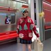 Cozy Christmas Reindeer Couple Sweater - Loose Fit, Fleece, Winter Knitwear