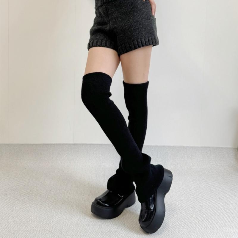 Damen Mädchen Süße Beinwärmer Gestrickt Ausgestellte Beinärmel Goth Häkeln Lockerer Bund Knöchel Haufen Socken Oberschenkel Hohe Socken