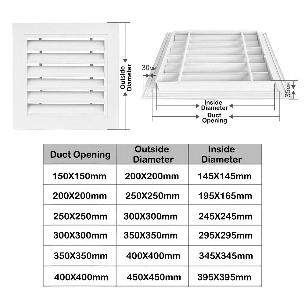 New Aluminum Alloy Air Vent Grille White Square Return Air Grill Gable Wall Shed Vent Attics
