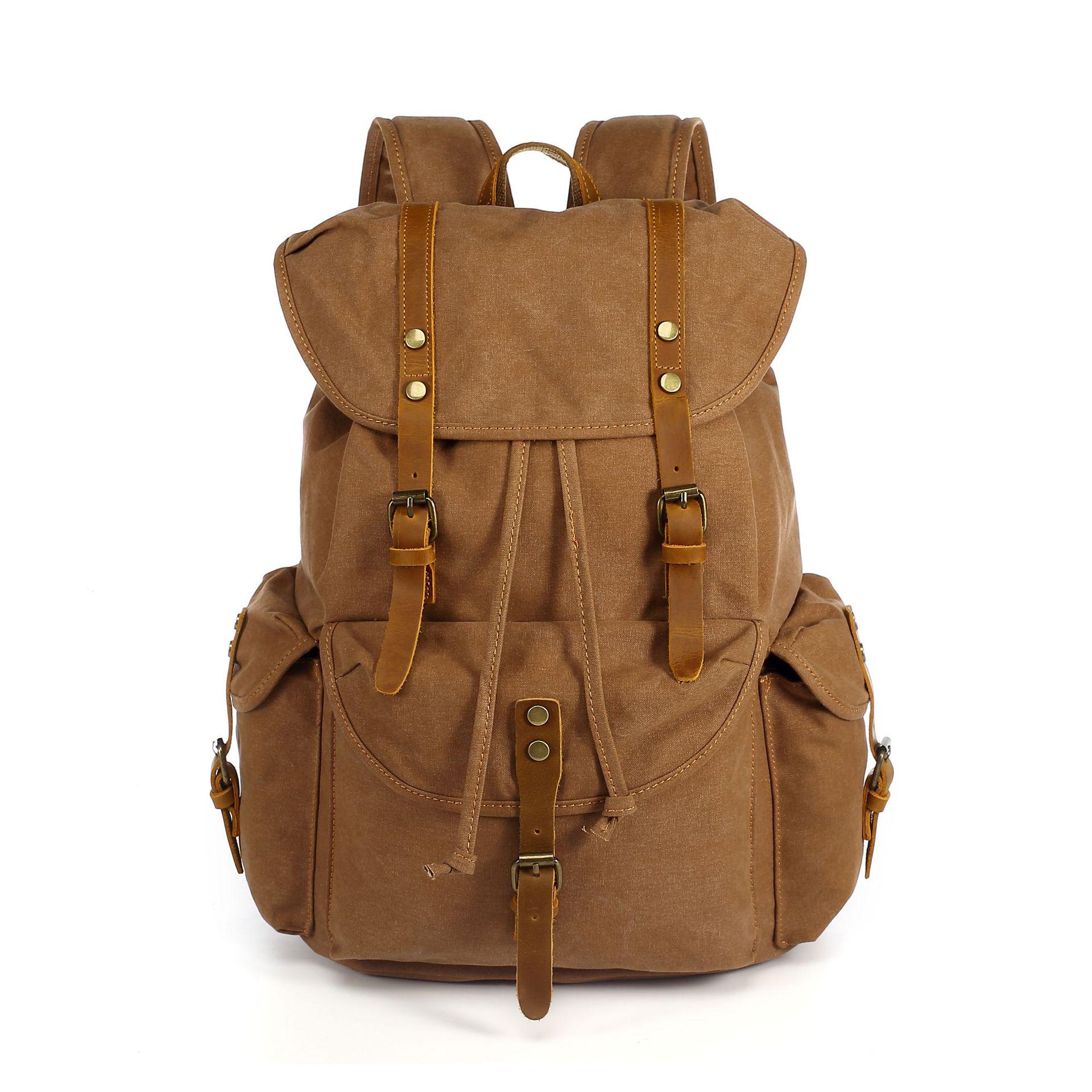 

Ретро рюкзак із праної канви зі шкіряною обробкою для активного відпочинку 45cm Height, 32cm Width, 19cm Depth кавовий