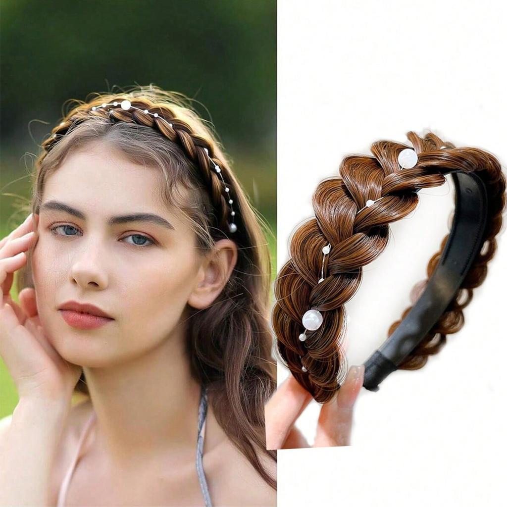 1pcs Stylish Anti Slip Fishbone Braid Wig One Piece Headband Women's Hair Accessories Suitable for Dress