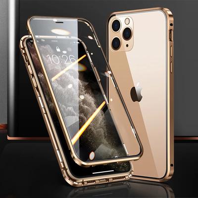 Magnetický kovový obojstranný kryt z tvrdeného skla 360° ochrana pre iPhone 15 14 13 12 11 Pro MAX XR XS 8 7 Plus SE