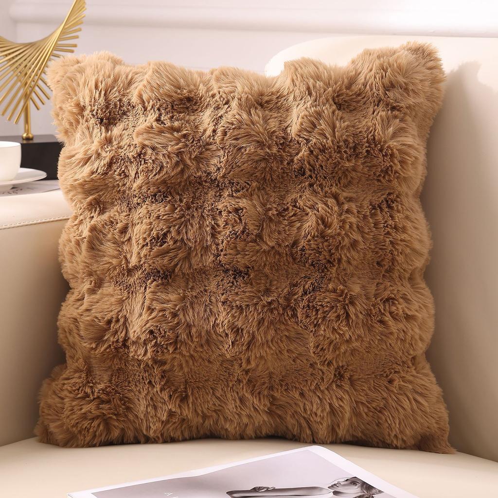 2pcs Plush Faux Rabbit Fur Pillowcases - Soft, Zippered, Machine Washable for Sofa Living Room Decor, Ideal for Office and Holiday Party Enhancements