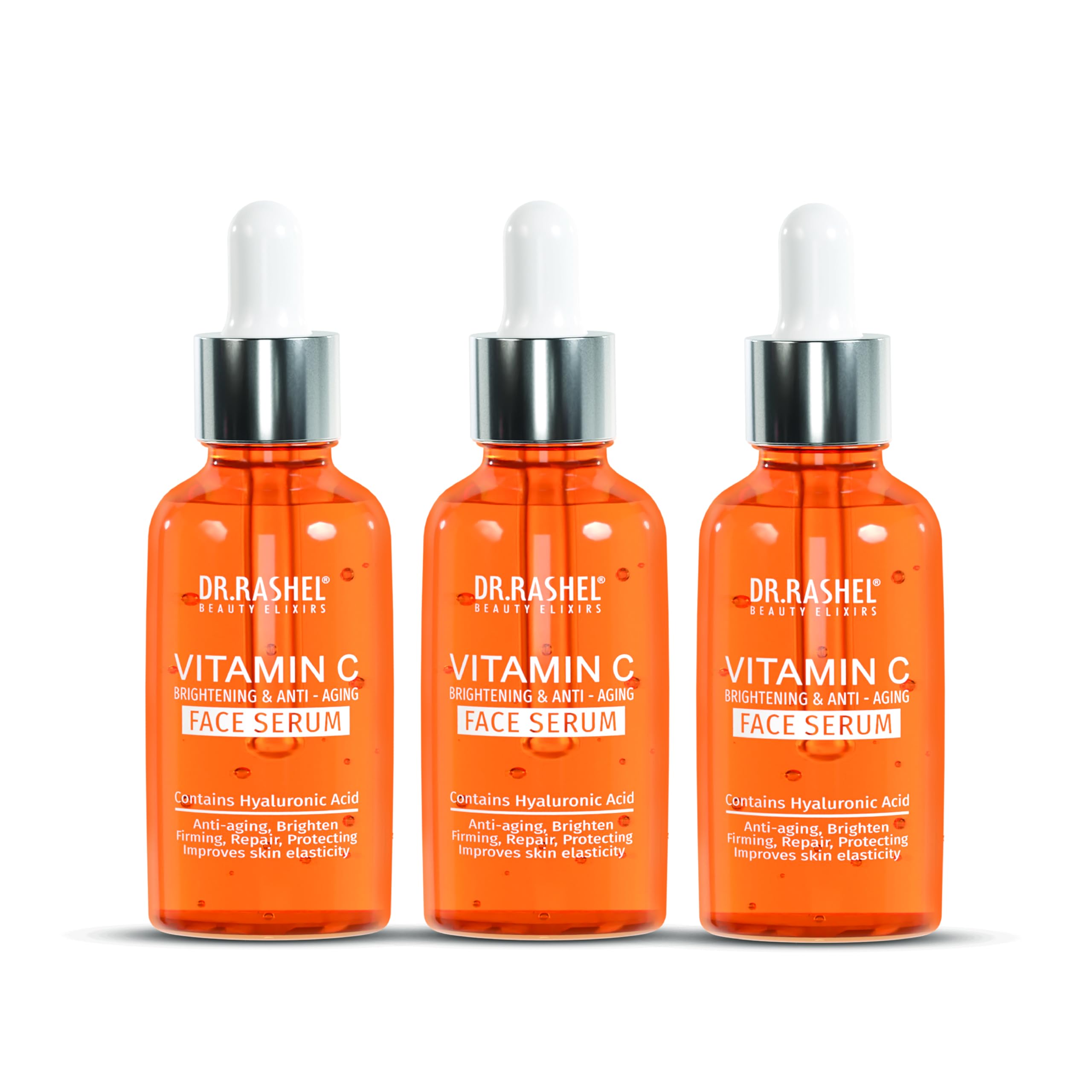 Dr. Rashel Vitamin C Face Serum with Hyaluronic Acid | Brightening and Anti-Aging | for Skin Repair and Elasticity | 30ml | Pack of 3