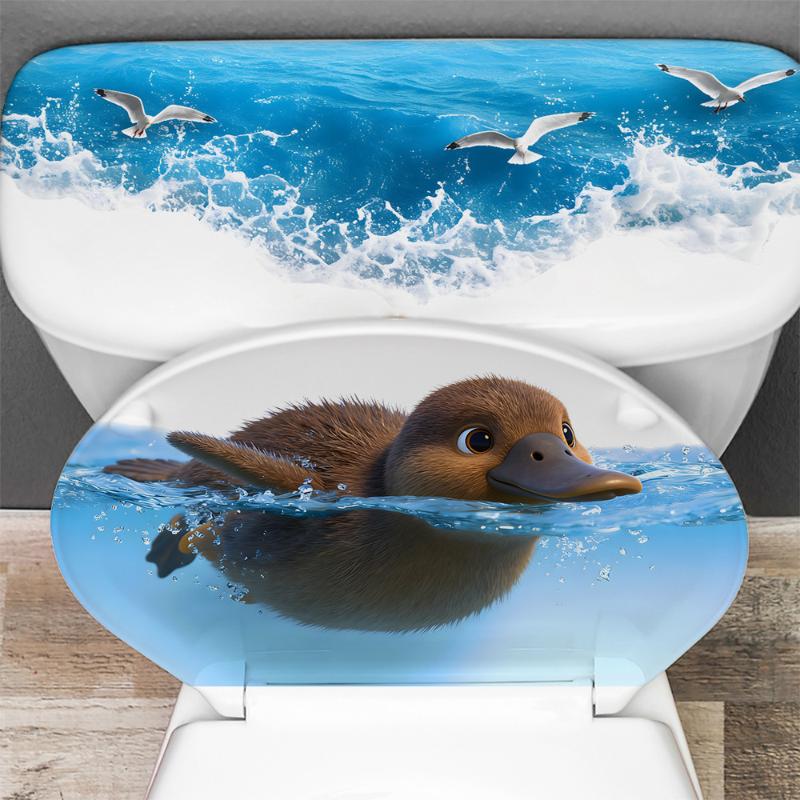 Cartoon Playing Water Duck Toilet Sticker Self-Adhesive Beautify Home Bathroom Decoration