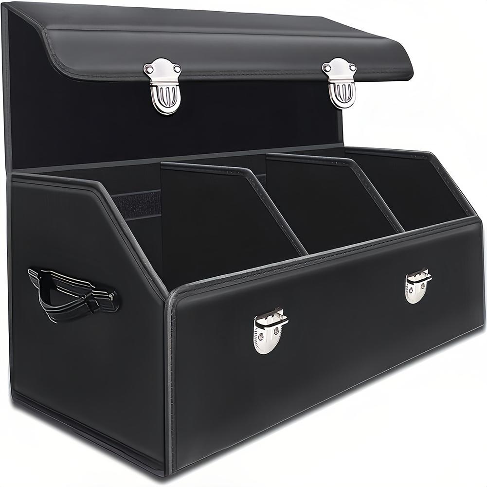 Black Leather Compartment Boot Storage Organizer Tool Car Storage Bag Car Trunk Organizer Storage Box Car Accessories Waterproof