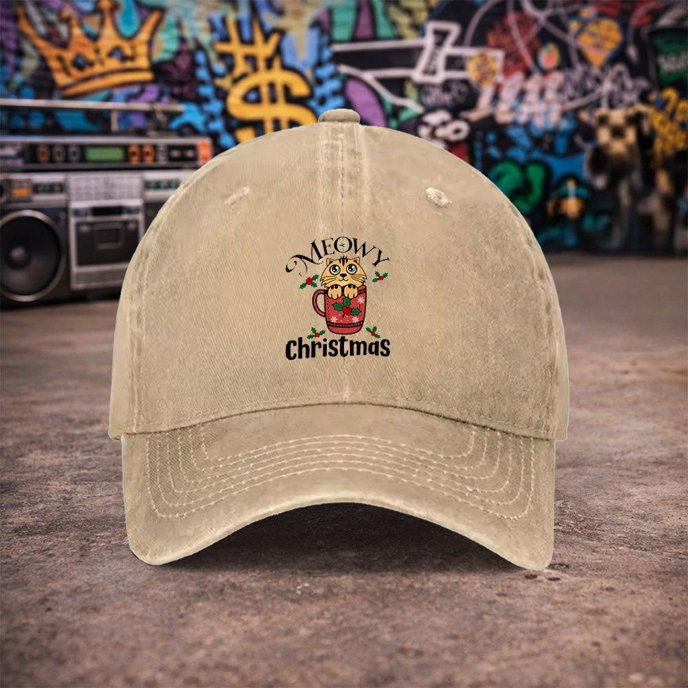 Pc Unisex Christmas Cup Middle Cat Vintage Washed Baseball Cap UnisexS Trendy Hat Versatile Duckbill Cap Fun Print Unique