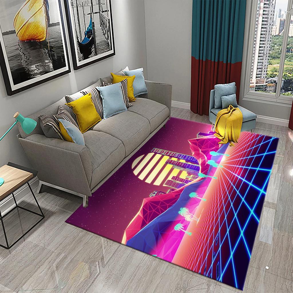 3D Colorful Neon Wave Carpet Rug for Living Room Kids Bedroom Decor Kids Play Crawling Floor Mat Bathroom Kitchen Non-slip Rugs