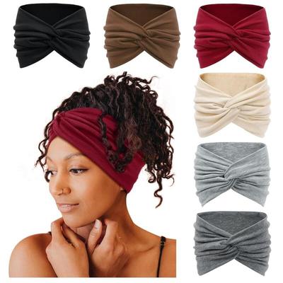Bohemian Wide Headband Sweat-Absorbent Yoga Hair Wrap Cross-Tie Design 8cm Elastic Bandana - 6-Pack Set for Women Girls