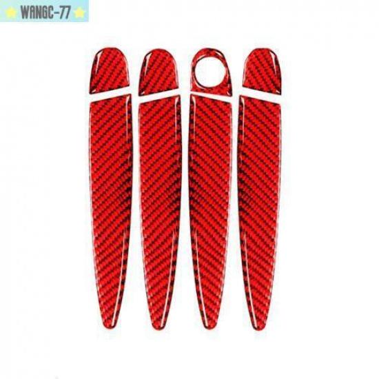 Red Carbon Fiber Car Door Handle Cover Trim For BMW 3 Series E90 E92 05-12 New