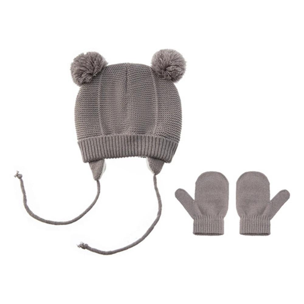 2 Pcs Children's Knitted Hats + Gloves Solid Color Wint,a44