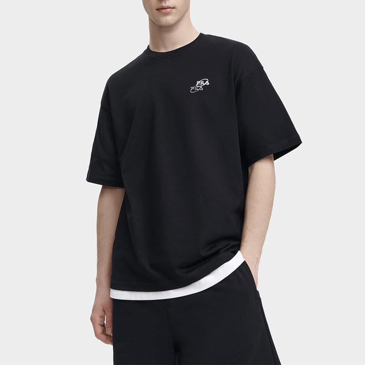 Fila American Series Solid Color Round Neck Casual Short Sleeve Drop Shoulder T-Shirt Unisex T-Shirts Black F11U329104FBK