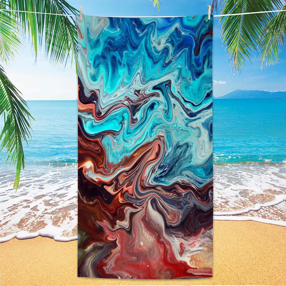 Deep Blue Black Fluid Art Marble Beach Towel Quick Dry Absorbent Microfiber Towel for Swimming Pool Camping Travel
